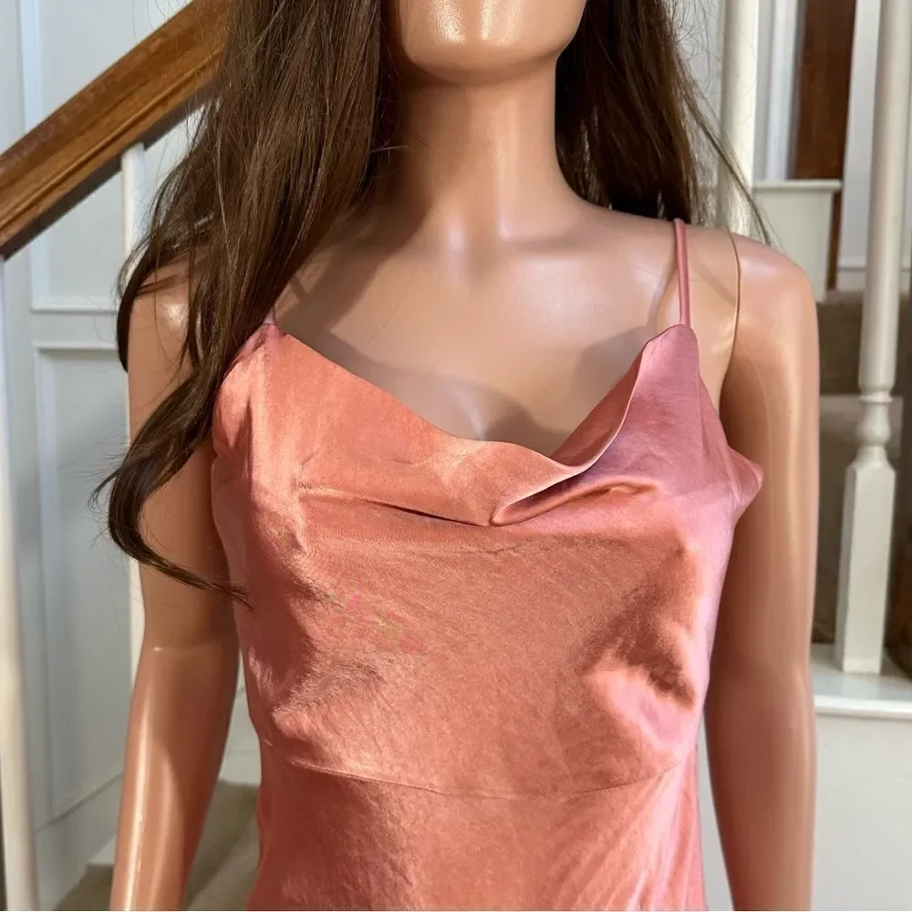 NWT coral satin slit midi dress - Picture 6 of 16